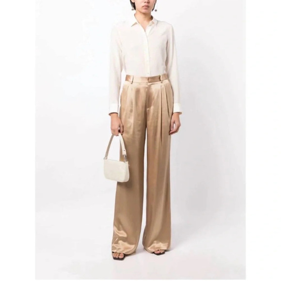 NILI LOTAN flavie pant in khaki 100% Silk Size Woman’s 8 - Picture 1 of 12
